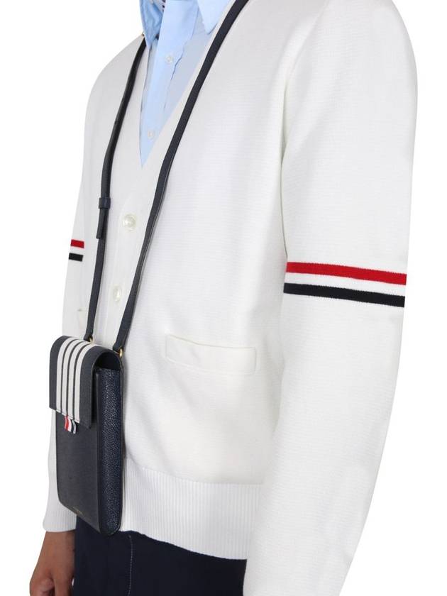 Milano Stitch Sprite Armband Cotton V-neck Cardigan White - THOM BROWNE - BALAAN 7