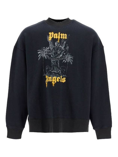 Logo Print Cotton Sweatshirt Black - PALM ANGELS - BALAAN 2