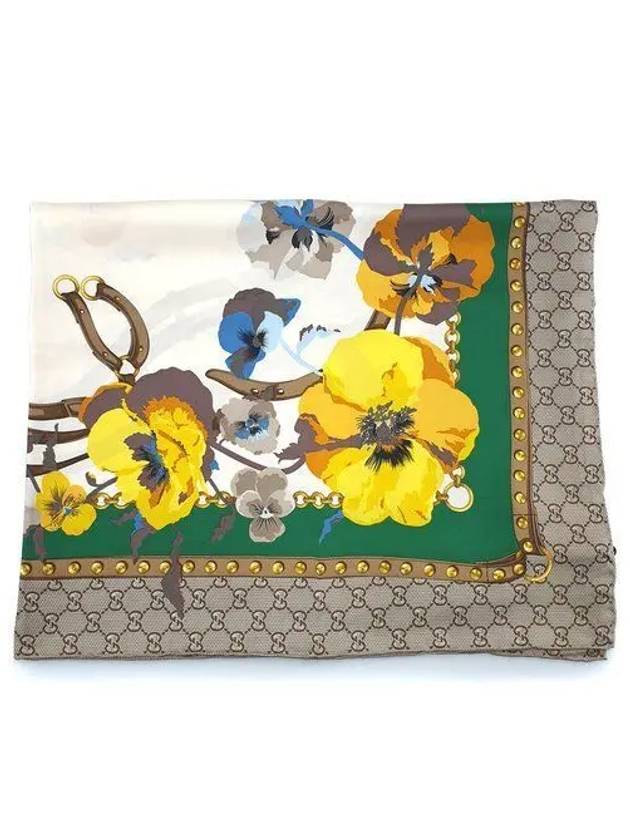 Flower Square Silk Scarf Green 508796 3G001 1059897 - GUCCI - BALAAN 1