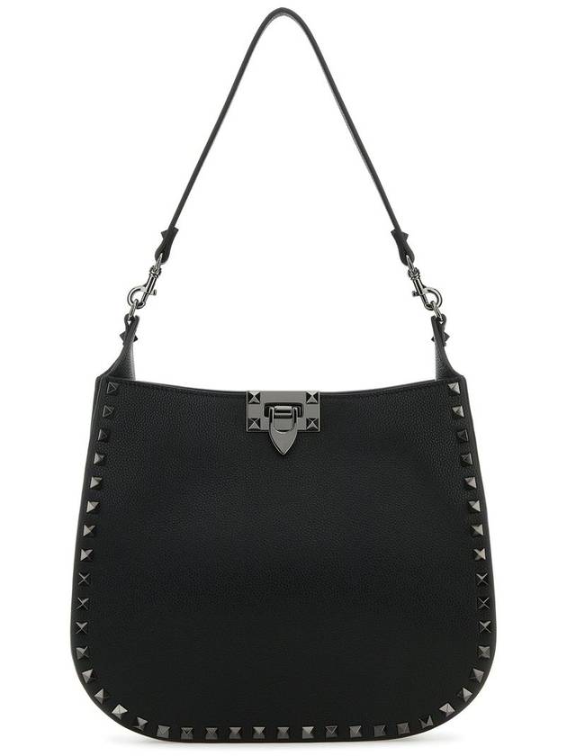 Rockstud Grainy Calfskin Hobo Shoulder Bag Black - VALENTINO - BALAAN 2