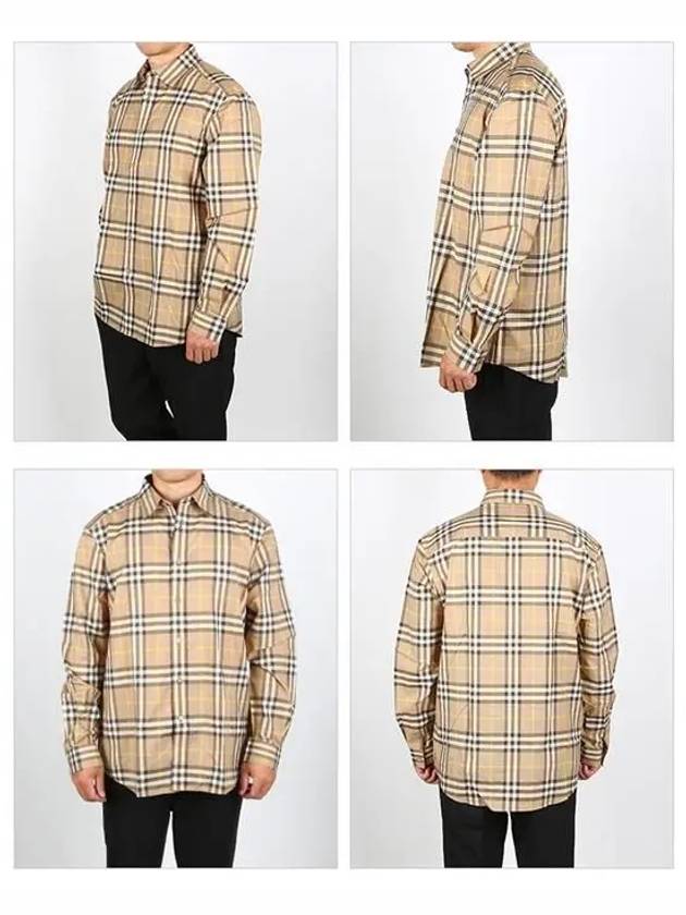 Men's Check Pattern Long Sleeve Shirt Beige - BURBERRY - BALAAN 3