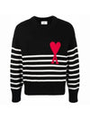 Big Heart Logo Striped Knit Top Black - AMI - BALAAN.