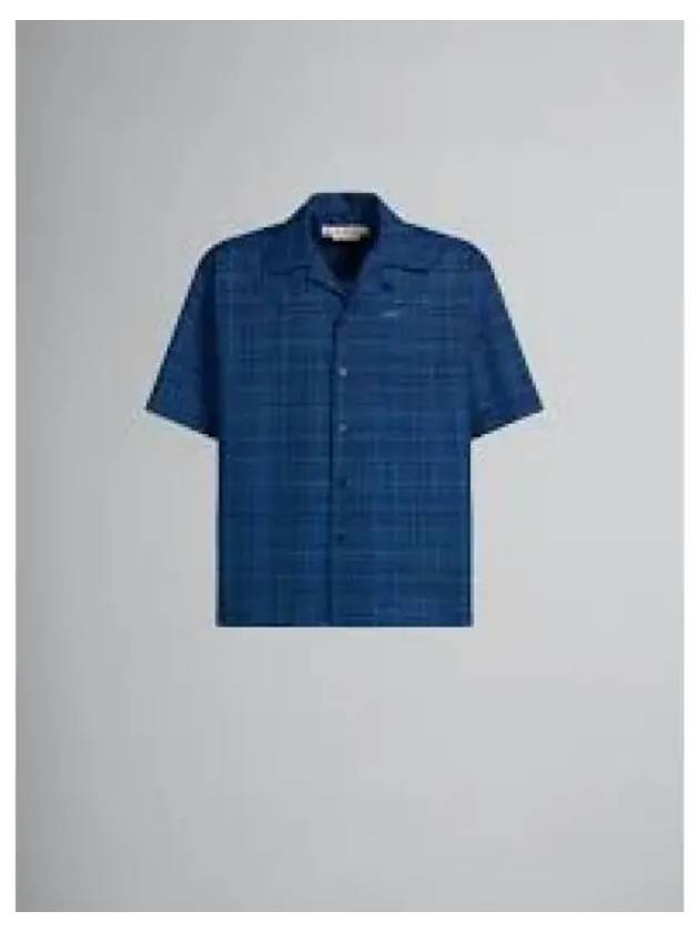 Embroidered Logo Pocket Check Short Sleeve Shirt Navy - MARNI - BALAAN 1