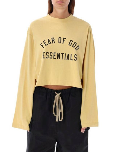 Logo Print Cropped Long Sleeve T-Shirt Yellow - FEAR OF GOD ESSENTIALS - BALAAN 1