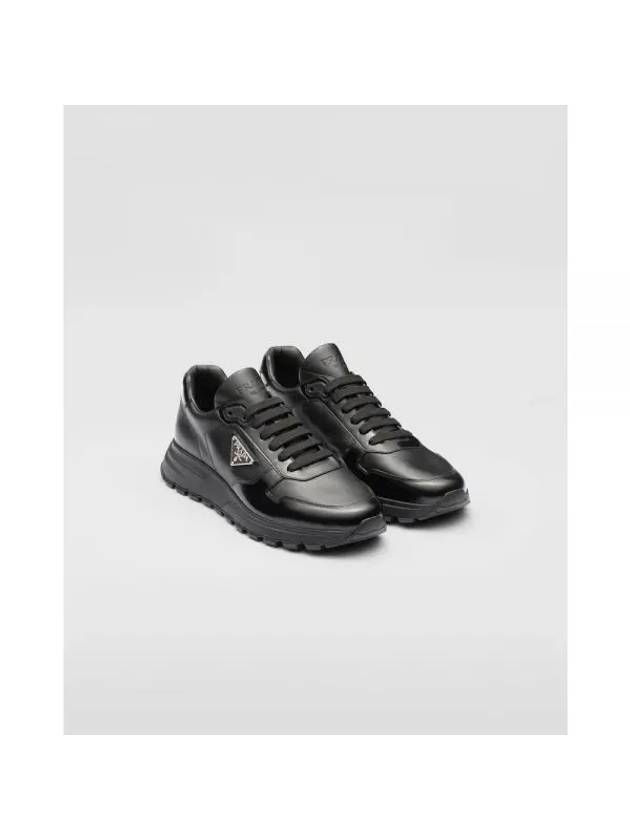 Triangle Logo Leather Low-Top Sneakers Black - PRADA - BALAAN 1