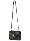 Silver Monogram College Medium Chain Crossbody Bag in Matelasse Leather Black - SAINT LAURENT - BALAAN 4