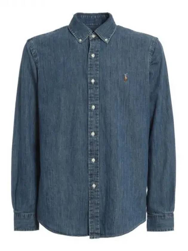 Men's Denim Custom Fit Long Sleeve Shirt Blue - POLO RALPH LAUREN - BALAAN 2