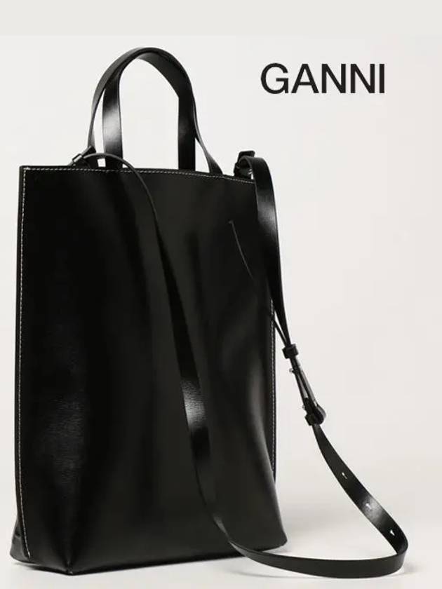 Leather Tote Bag Black - GANNI - BALAAN 7