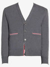 Men's Navy Side Intarsia Milano Stitch Wool Cardigan Grey - THOM BROWNE - BALAAN 2