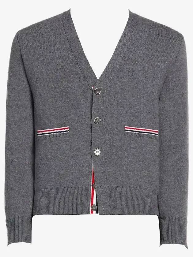 Men's Navy Side Intarsia Milano Stitch Wool Cardigan Grey - THOM BROWNE - BALAAN 2