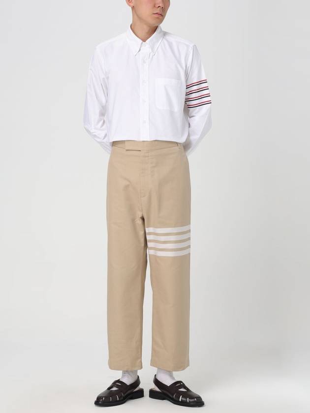 4 Bar Stripe Cotton Straight Pants Beige - THOM BROWNE - BALAAN 3