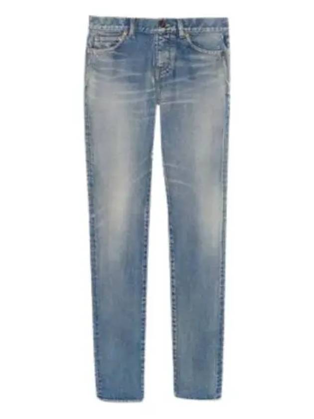 Logo Patch Washing Skinny Jeans Blue - SAINT LAURENT - BALAAN 1