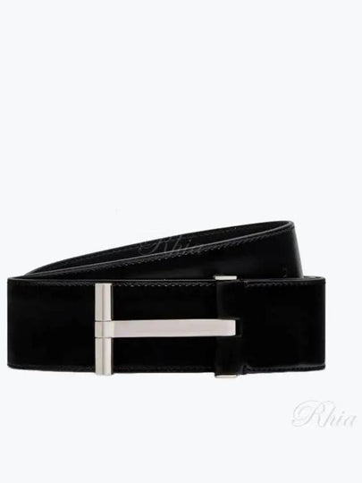 T Buckle Leather Belt Dark Navy - TOM FORD - BALAAN 2