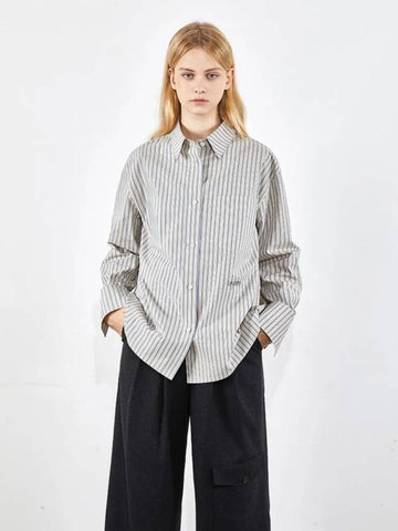 oversized striped lightweight cotton shirt beige - VOYONN - BALAAN 1