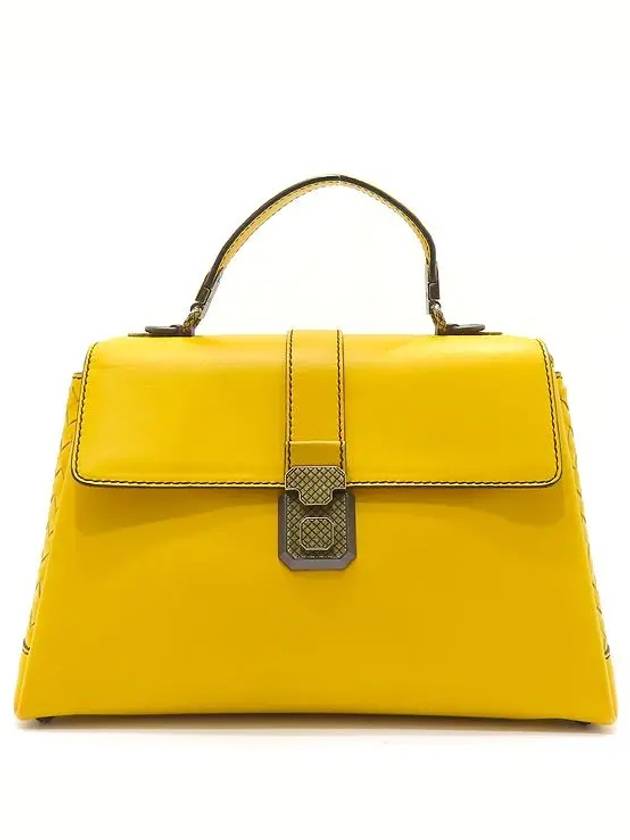 498993 Yellow Calf Leather Intrecciato Piazza M Top Handle Tote Bag Shoulder Strap 2WAY - BOTTEGA VENETA - BALAAN 2