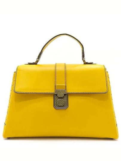 498993 Yellow Calf Leather Intrecciato Piazza M Top Handle Tote Bag Shoulder Strap 2WAY - BOTTEGA VENETA - BALAAN 2