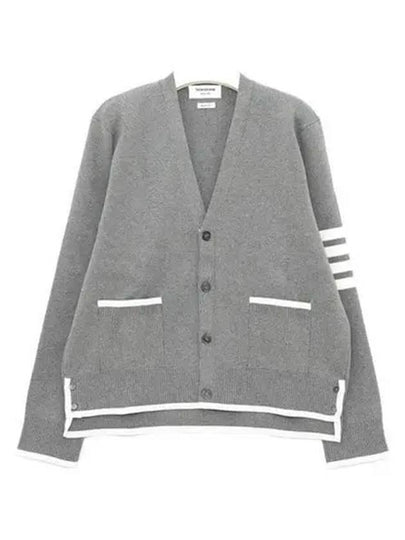 V-Neck Diagonal Armband Cardigan Grey - THOM BROWNE - BALAAN 2