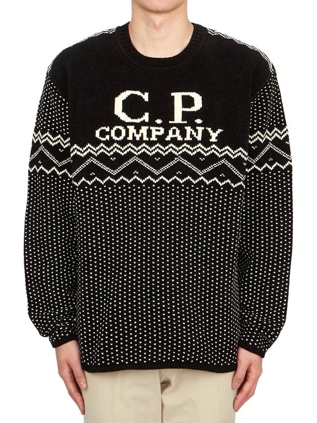 Logo Intarsia Knit Top Black - CP COMPANY - BALAAN 2