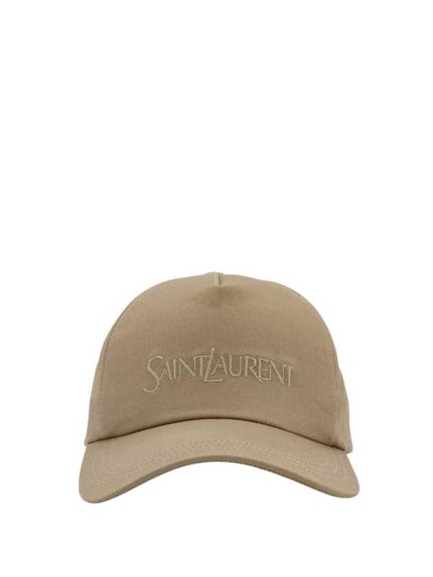 Embroidered Logo Gabardine Weave Cotton Ball Cap Beige - SAINT LAURENT - BALAAN 2