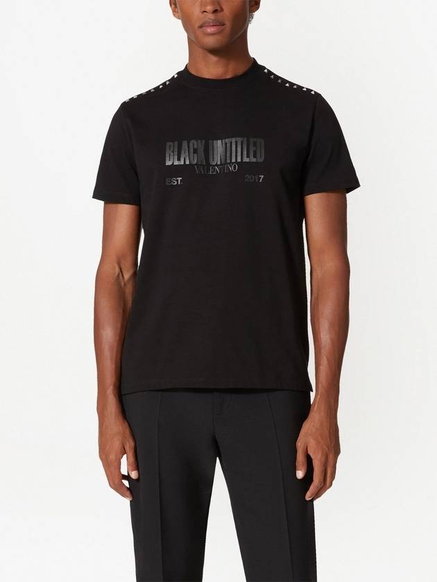 Logo Print Crew Neck Cotton Short Sleeve T-Shirt Black - VALENTINO - BALAAN 4