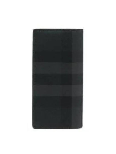 Logo Checked Leather Long Wallet Charcoal - BURBERRY - BALAAN 2