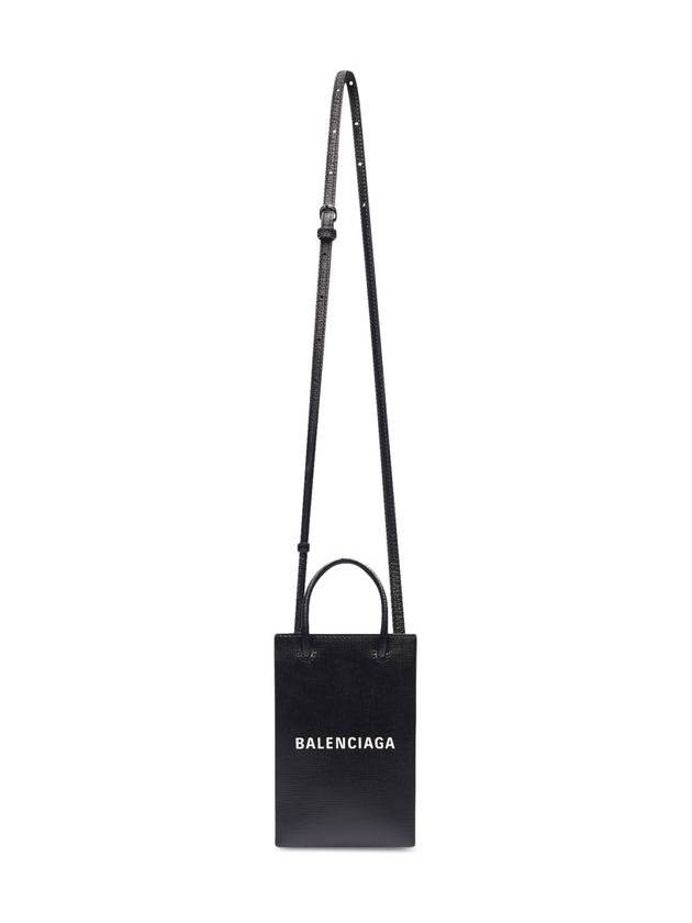 Logo Leather Phone Holder Mini Bag Black - BALENCIAGA - BALAAN 5