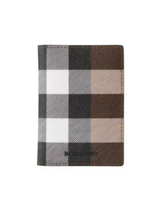 Checked Leather Card Wallet Dark Birch Brown - BURBERRY - BALAAN 2