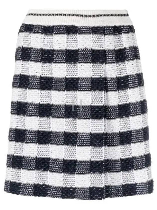 Gingham Inlay Stripe Side Pleat Skirt Navy - THOM BROWNE - BALAAN 2
