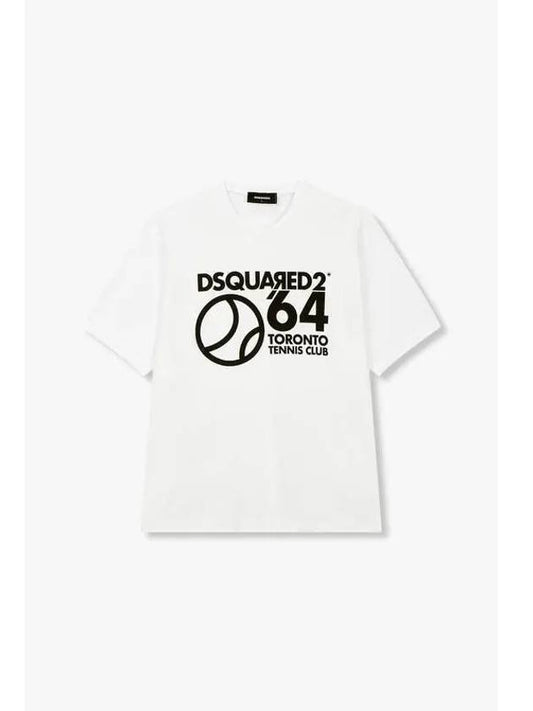 Men s Tennis Ball Logo T Shirt White - DSQUARED2 - BALAAN 1