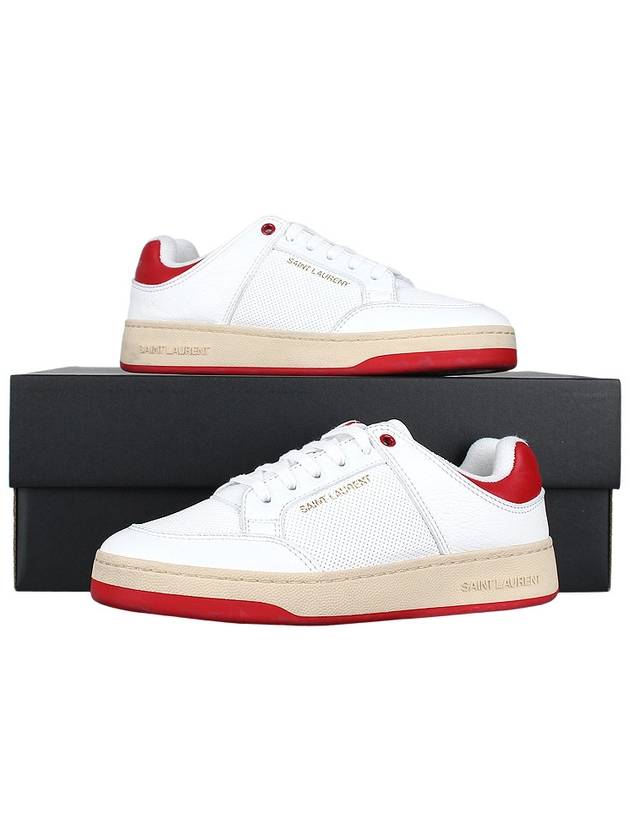 Crack Lace Up Calf Leather Low Top Sneakers White Red - SAINT LAURENT - BALAAN 11