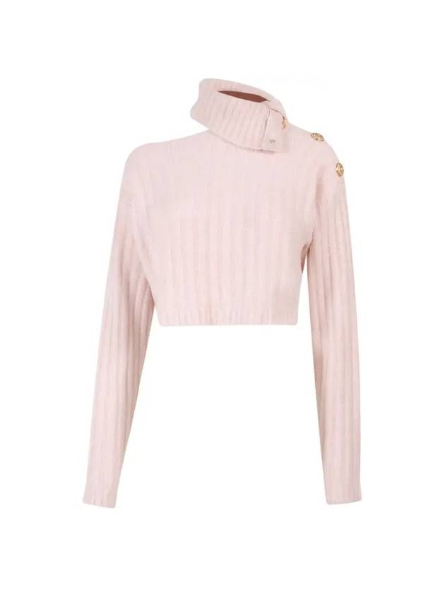 cutout high neck button cropped knit pink - BALMAIN - BALAAN.