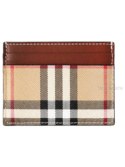 Check Print Leather Card Holder Beige - BURBERRY - BALAAN.