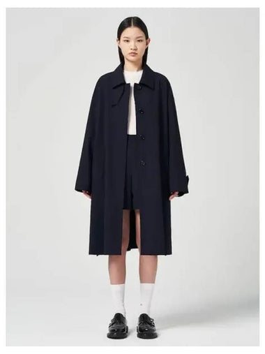 Wool blend clean long coat navy domestic product - JUUN.J - BALAAN 1