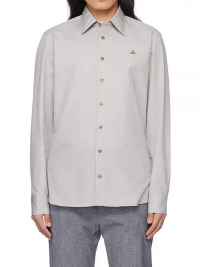 Men's Embroidered ORB Long Sleeve Shirt Grey - VIVIENNE WESTWOOD - BALAAN 2