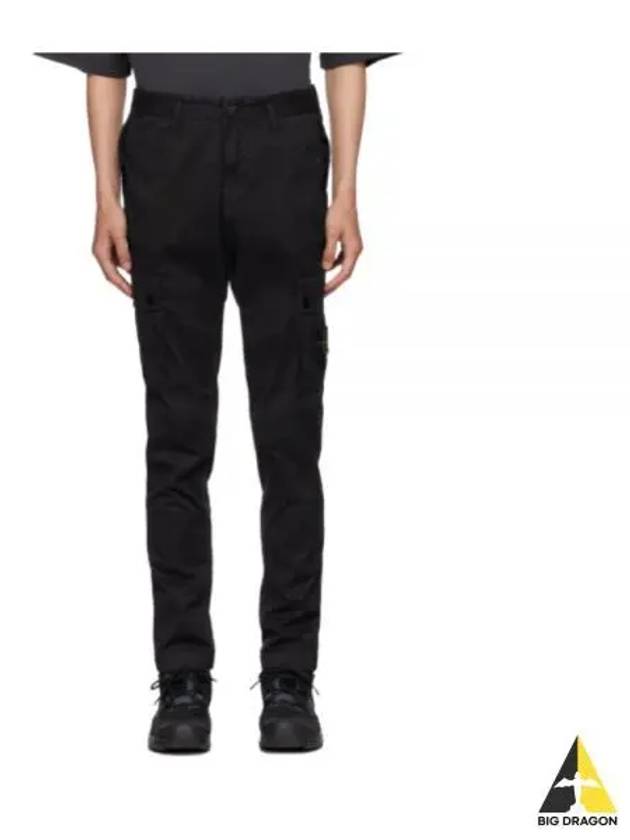 Garment Dyed Old Effect Stretch Broken Twill Cotton Cargo Pants Black - STONE ISLAND - BALAAN 2