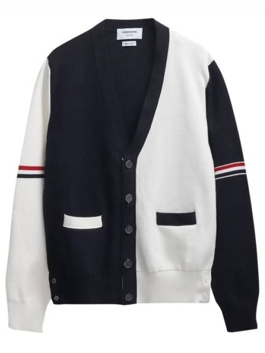 Funmix Cotton ArmBand V-Neck Cardigan White Navy - THOM BROWNE - BALAAN 2