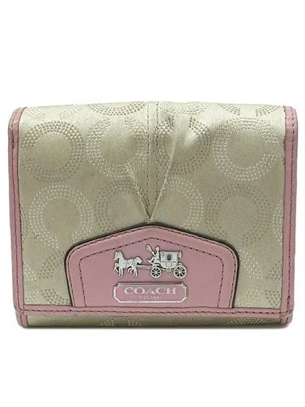 Signature jacquard pink leather trimmed wallet - COACH - BALAAN 2