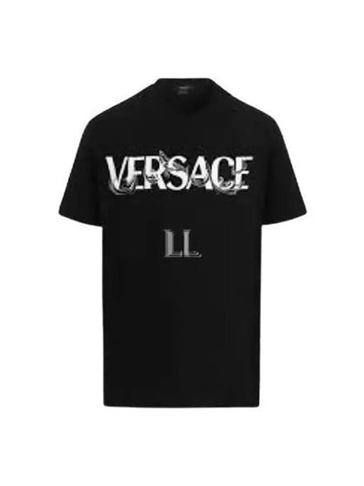 Men's Barocco Silhouette Logo Short Sleeve T-Shirt Black - VERSACE - BALAAN 2