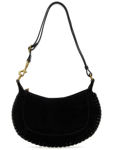 'Oskan Moon' Black Crossbody Bag With Front Logo Print In Suede Woman - ISABEL MARANT - BALAAN 1