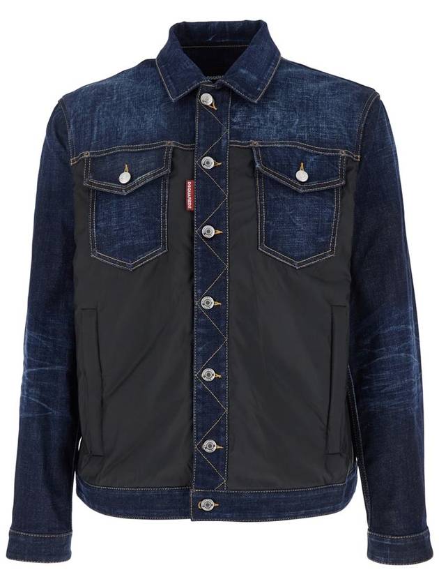 Black Jacket With Classic Collar And Front And Rear Down Filled Panel In Dnim Man - DSQUARED2 - BALAAN 1