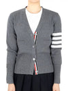 Milano Stitch 4 Bar Classic V Neck Fine Merino Wool Cardigan Medium Grey - THOM BROWNE - BALAAN 3