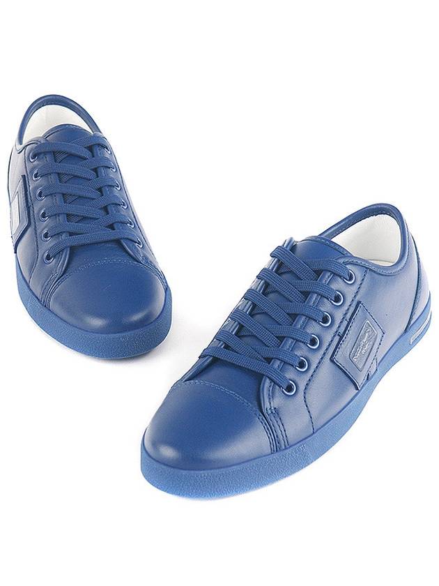 Logo Patch Leather Low Top Sneakers Blue - DOLCE&GABBANA - BALAAN 4