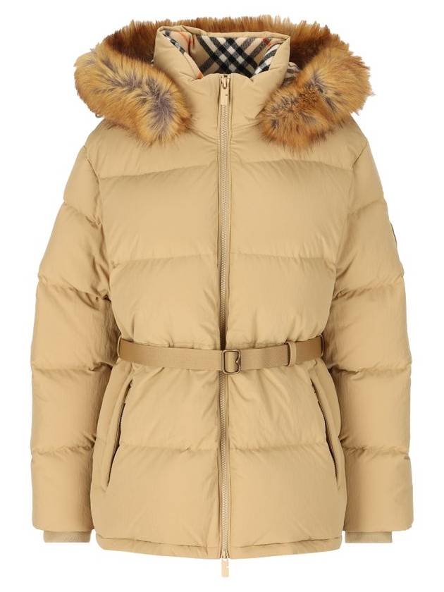 Faux Fur Trim Hooded Short Down Padding Flax - BURBERRY - BALAAN 1