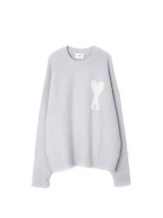 Heart Logo Intarsia Knit Top Earl Grey Ivory - AMI - BALAAN 2