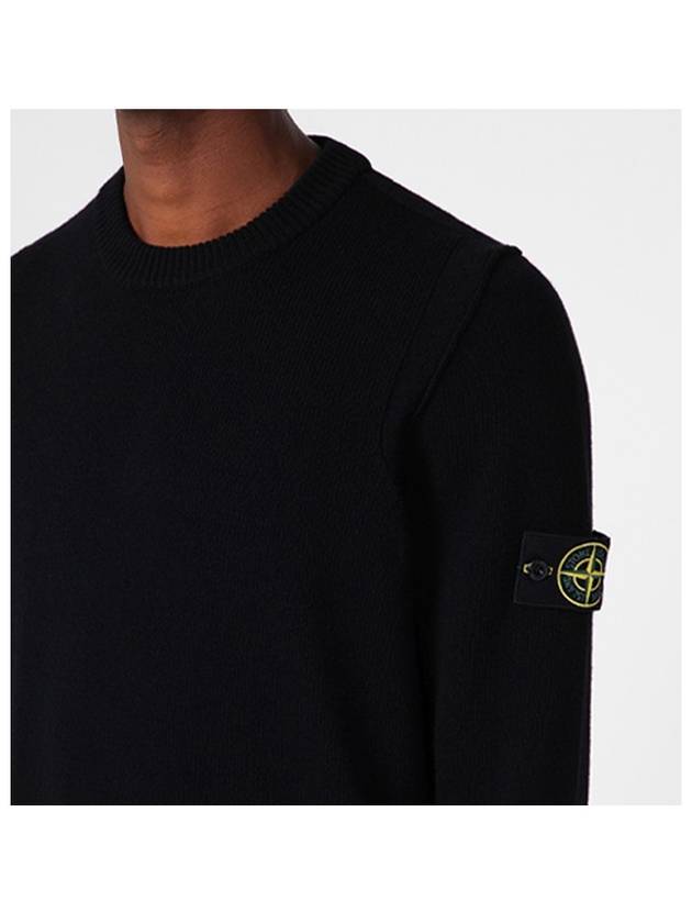 Logo Patch Lambswool Crewneck Knit Top Black - STONE ISLAND - BALAAN 6