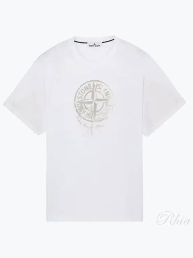 Men's Logo Print Crew Neck Short Sleeve T-Shirt White - STONE ISLAND - BALAAN 2