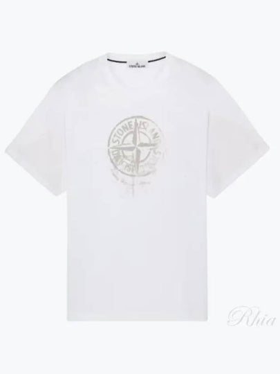 Men's Logo Print Crew Neck Short Sleeve T-Shirt White - STONE ISLAND - BALAAN 2