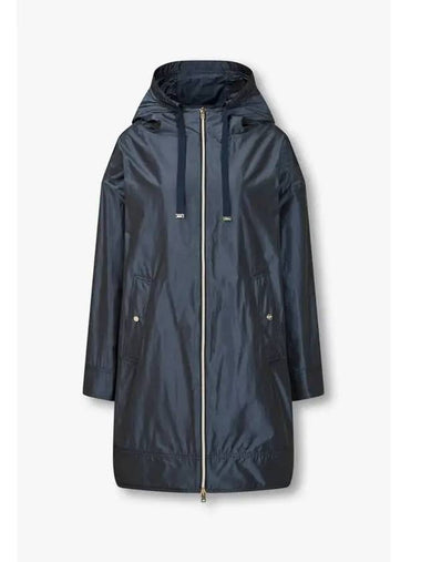 Women s Glossy String Hooded Zip Up Coat Dark Navy - HERNO - BALAAN 1