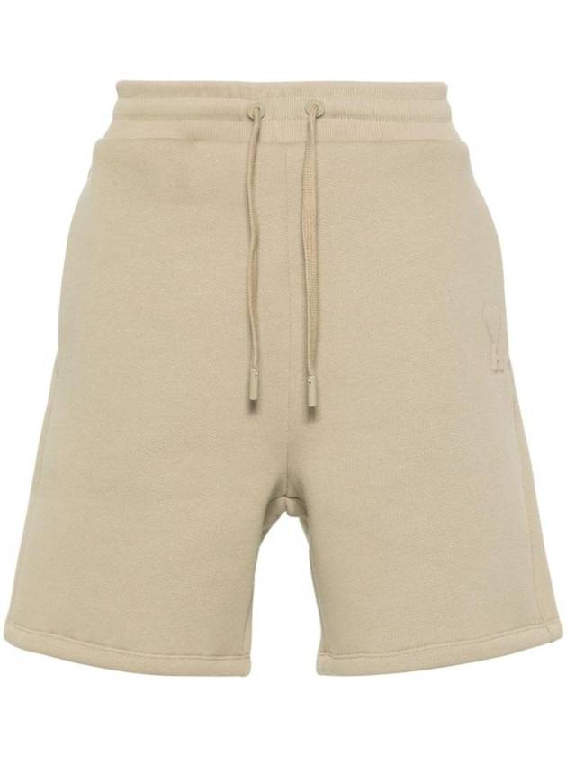 Embossed Logo Jersey Shorts Beige - AMI - BALAAN 1