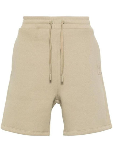 Embossed Logo Jersey Shorts Beige - AMI - BALAAN 1